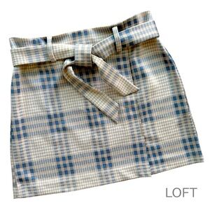 LOFT | NWOT BLUE PLAID BELTED SKIRT ZIPPER BACK | 12 PETITE